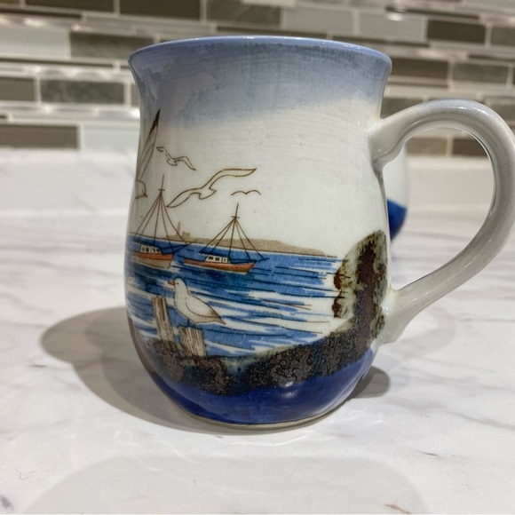 Vintage Stonware mugs ocean themed Seagulls boats marina - Picture 8 of 13